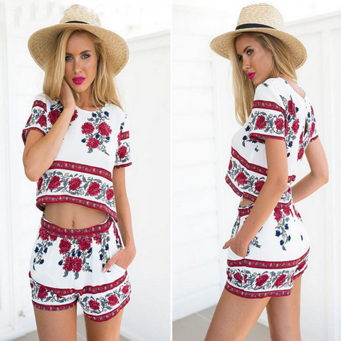 Lovely Round Neck Sleeveless Printed Piece Pants