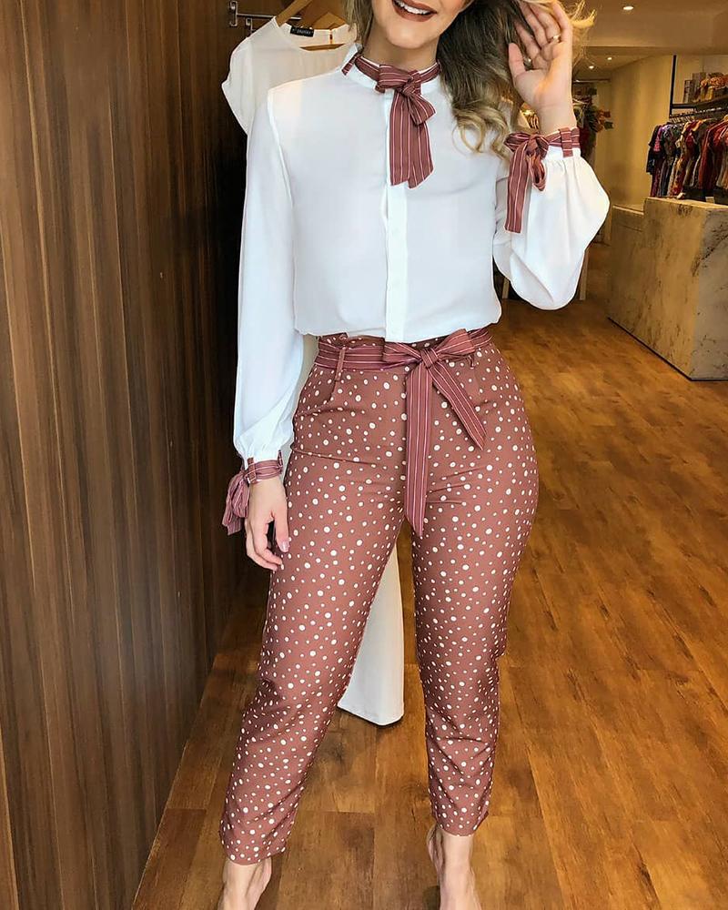 Long Sleeve Women's Printed Chiffon Two-piece Set