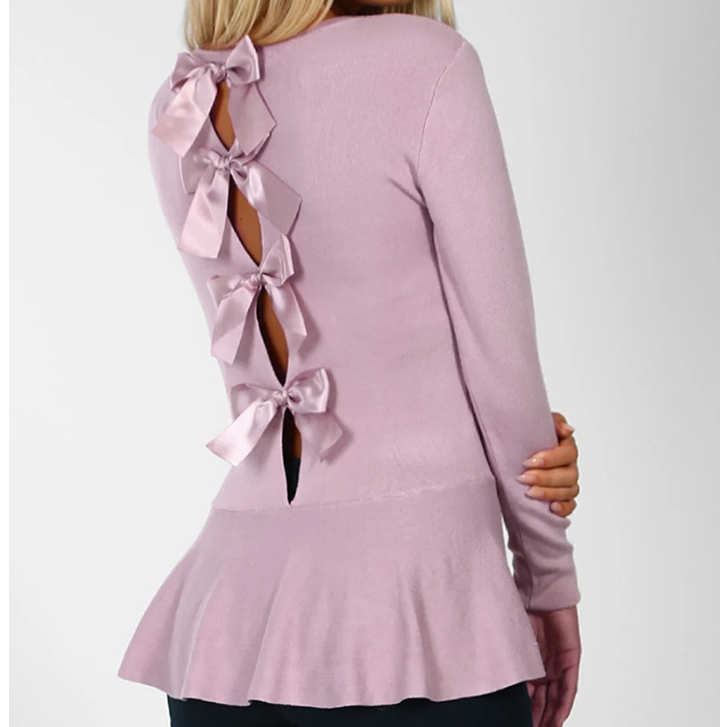 Sexy Fashion Backless Bowknot Long Sleeve Shirt