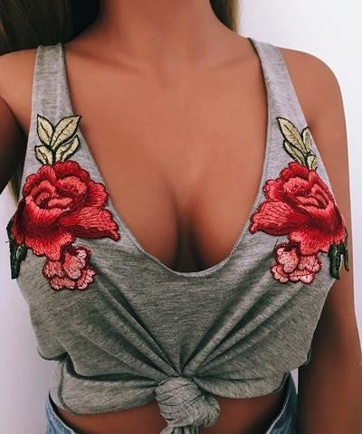 Sexy Fashion Flower Embroidery Tunic Shirt Top Blouse