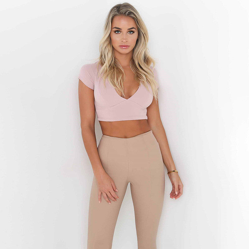 Solid Color Lace Short-Sleeved T-Shirt