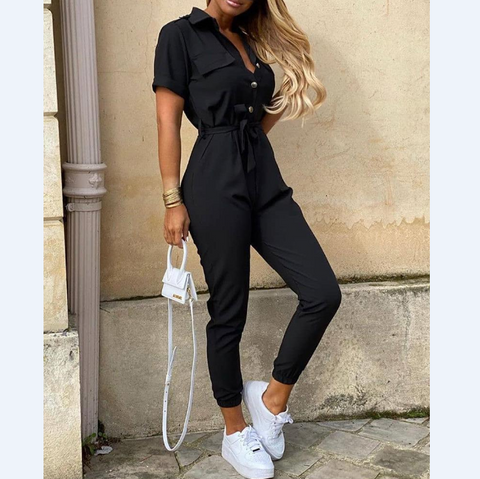 Elegant Women's Short Sleeve Jumpsuit