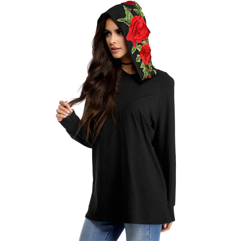 Women'S Embroidery Hooded Long-Sleeved Sweater