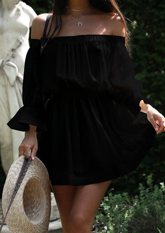 Solid Color Sexy One Word Collar Dress