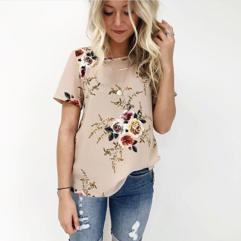 Round Neck Short Sleeve Printed Shirt