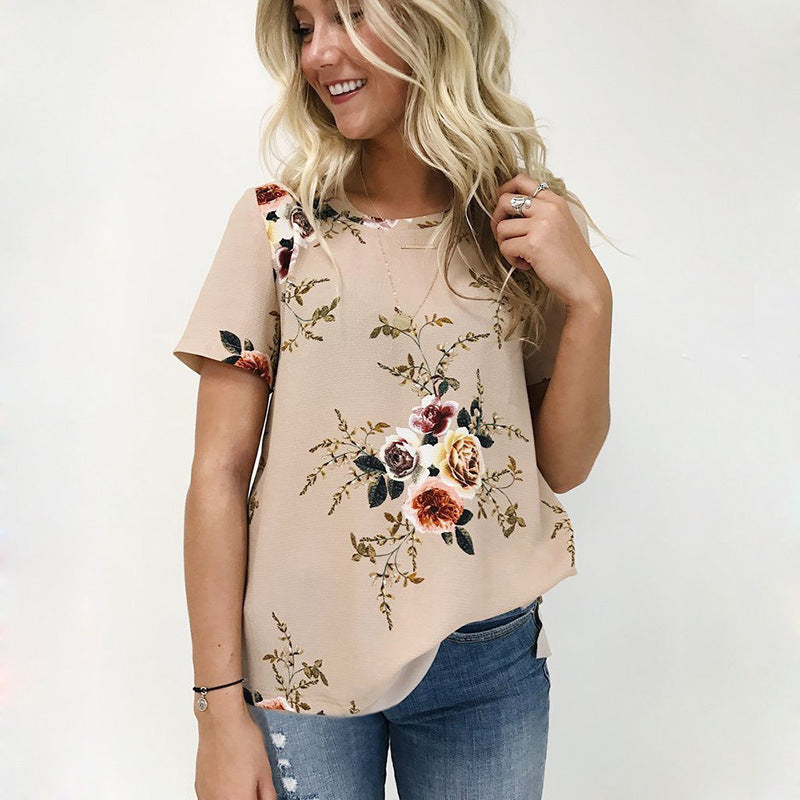 Round Neck Short Sleeve Printed Shirt