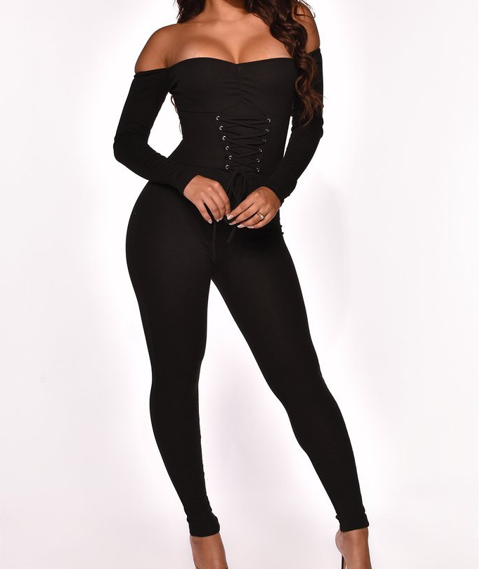 Solid Color Sexy Long-Sleeved Hip Strapless Jumpsuit
