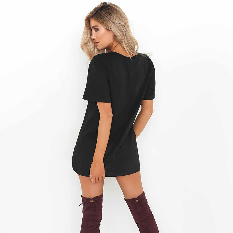 Hot Sale Strong Character V-neck T-shirts Sexy Slim One Piece Dress