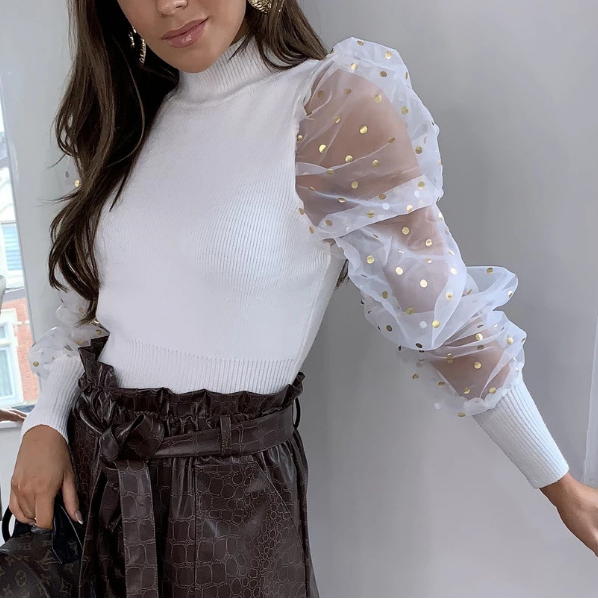 Slim Puff Sleeve Sexy Solid Color Long Sleeve Top