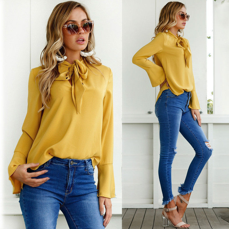 Solid Color Long Sleeve Chiffon T-Shirt