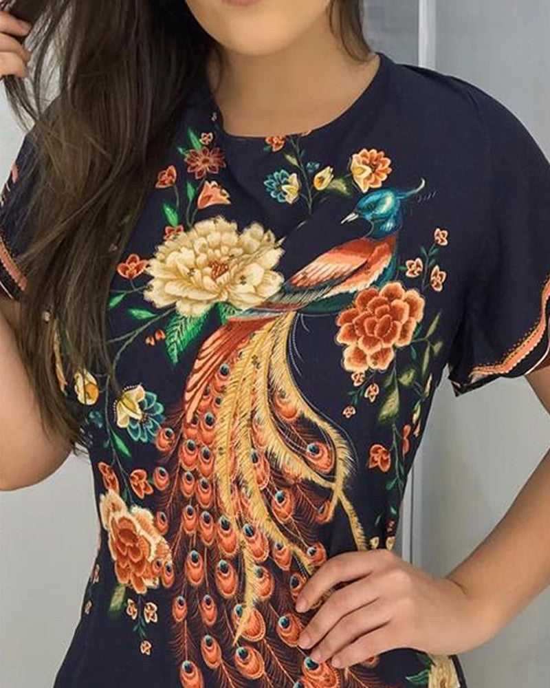 Slim Print Short Sleeve Dress
