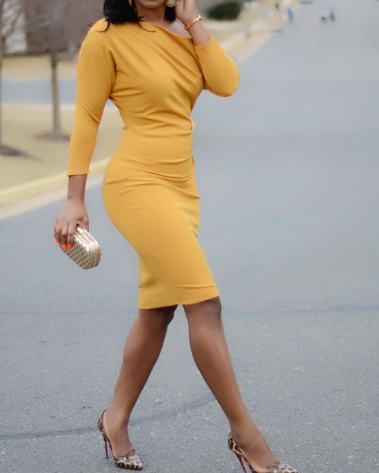 Solid Color Long Sleeve Dress