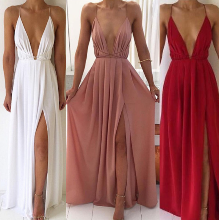 Fashion Sexy V-Neck Sling Chiffon Halter Dress