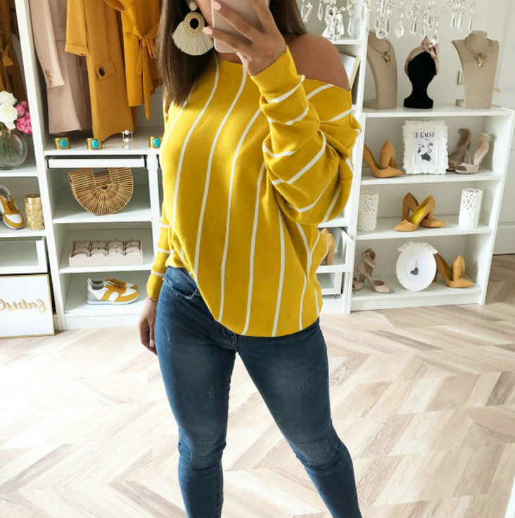 Sexy Long Sleeve Striped Print Top