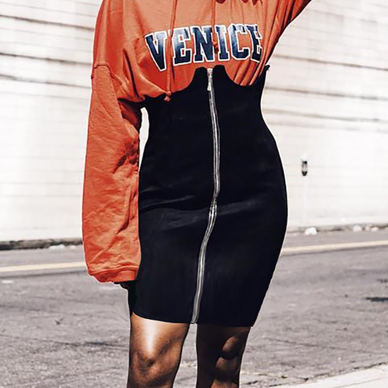 Sexy Black Zipper Package Hip Skirts