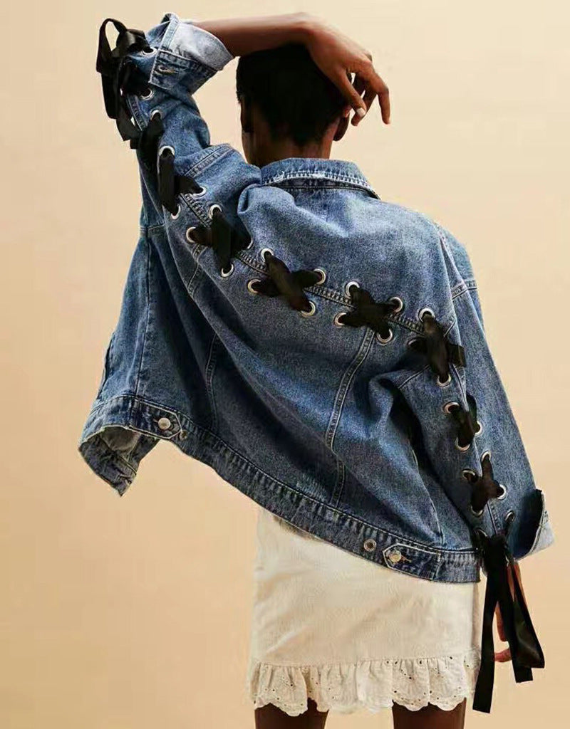 Long-Sleeved Bowknot Denim Jacket