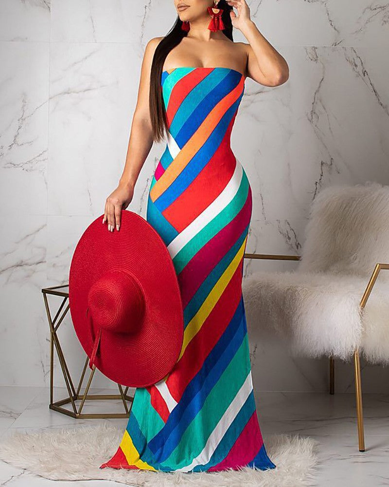Sexy Printed Backless Sleeveless Dress
