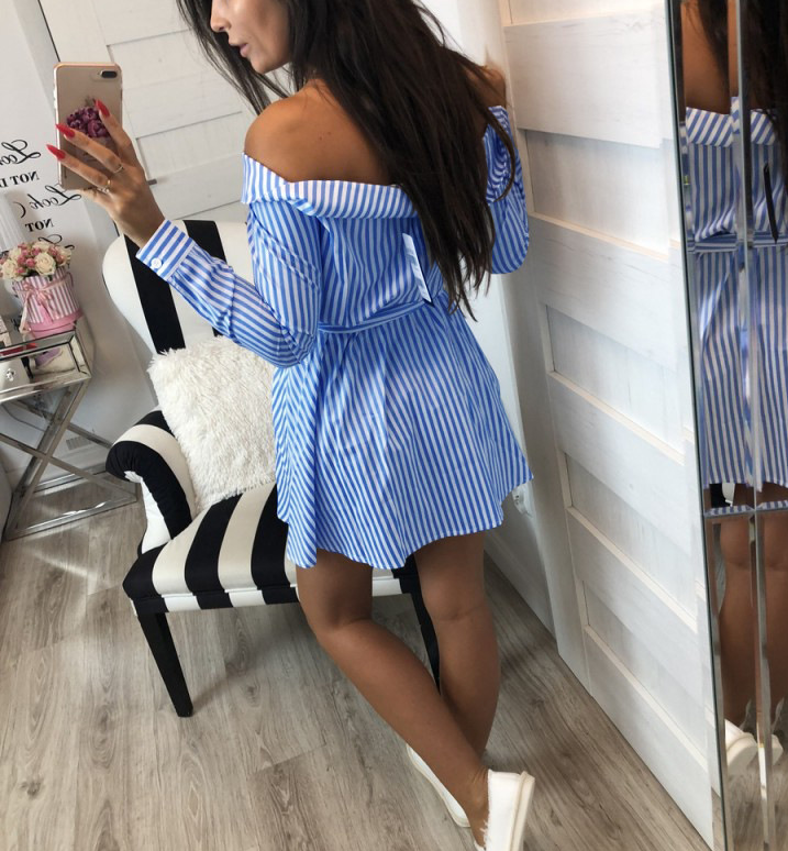 Sexy Long Sleeve Striped One-Neck Dress