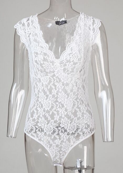 Sexy Slim V-Neck Sleeveless Jumpsuit Lace Top