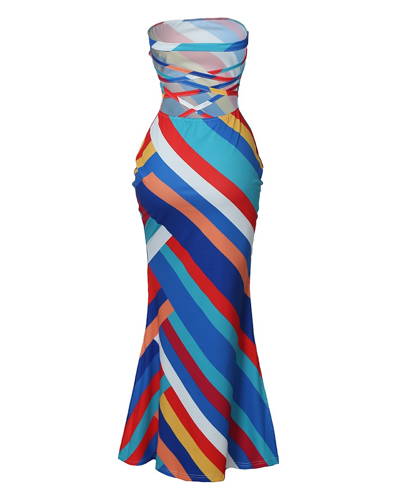 Sexy Printed Backless Sleeveless Dress