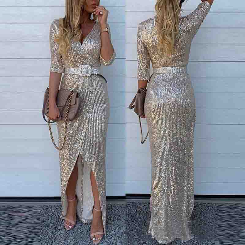 Casual V-Neck Sequin Dress
