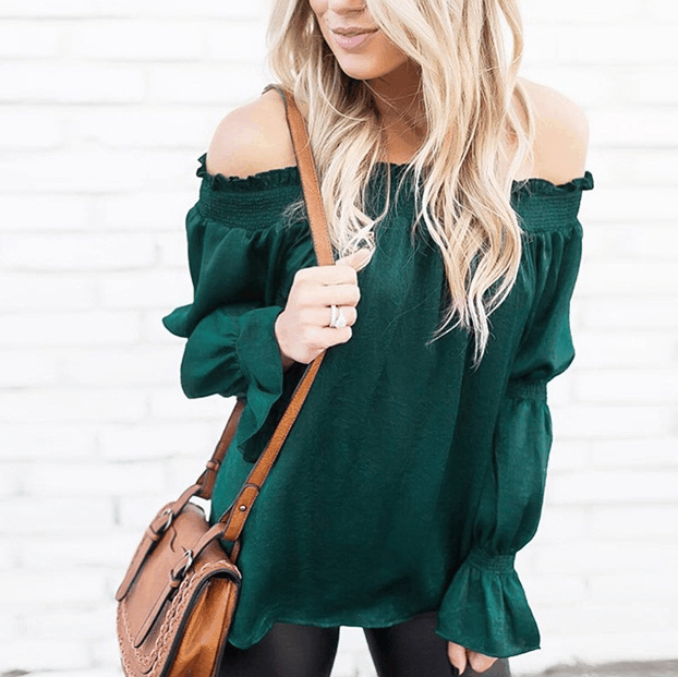 Fashion Halter Sexy Off-Shoulder Long Sleeve Top