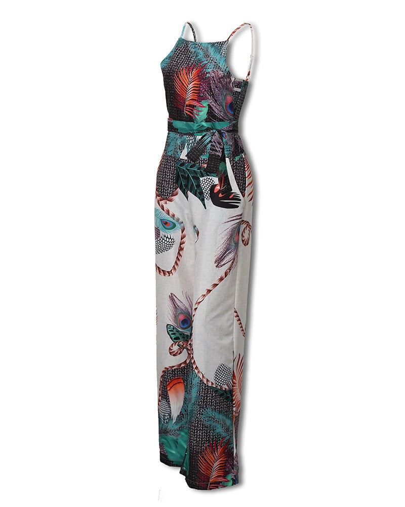 Sling Zipper Sleeveless Printed Jumpsuit