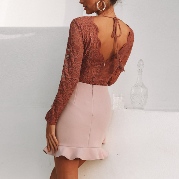 Solid Color Zipper Flounced Package Hip Skirt