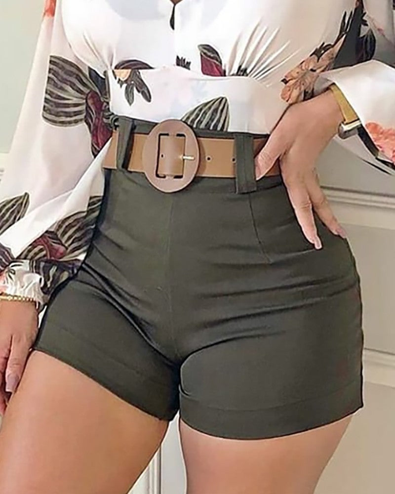 Women Floral Print Long Sleeve V-Neck Casual Two-Piece Set