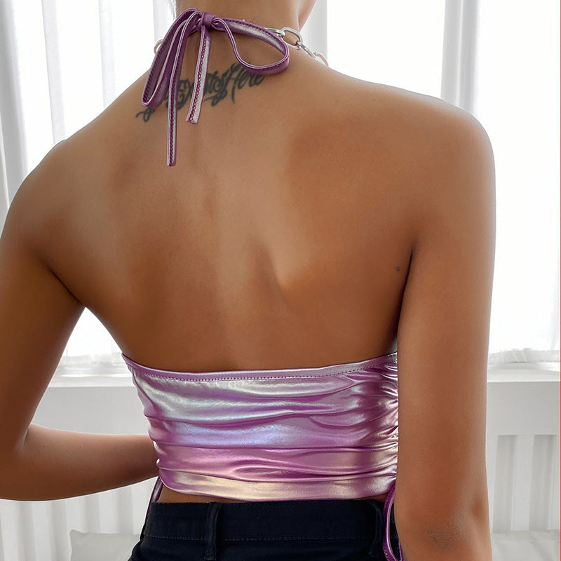 Solid Color Women'S Sleeveless Slim Backless Vest Shirt