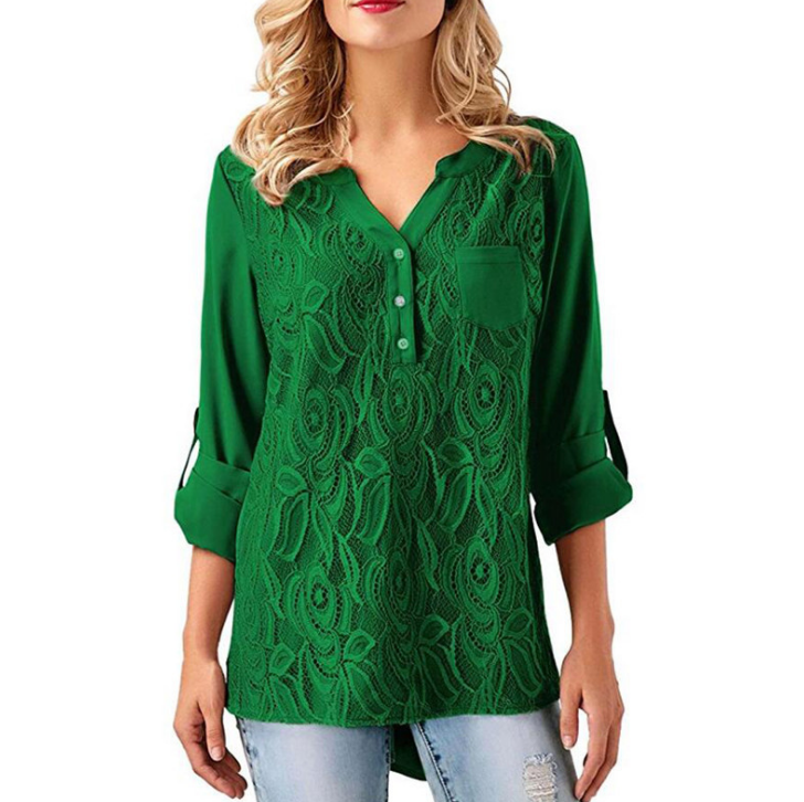 Women'S V-Neck Long Sleeve Chiffon Shirt