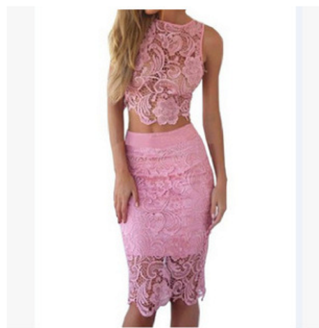Sexy lace embroidered sleeveless two-piece dress