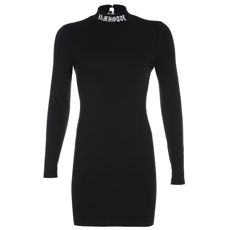 High-Necked Slim Sexy Halter Long-Sleeved Dress