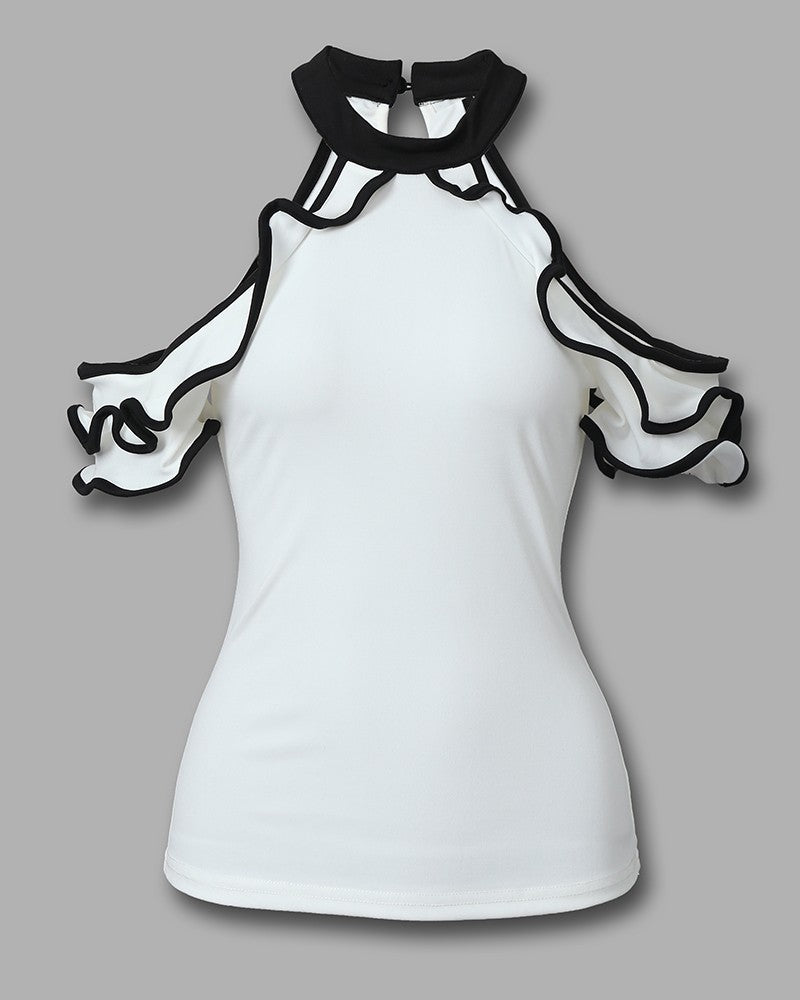 Sweet Strapless Flounced Short-Sleeved T-Shirt