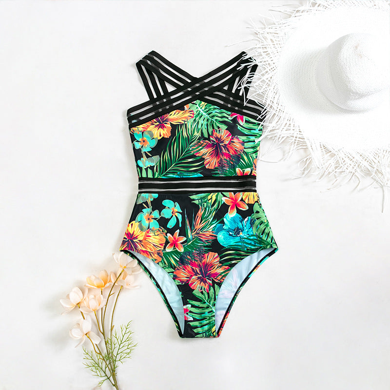 Design Leaf Print One-Piece Swimsuit