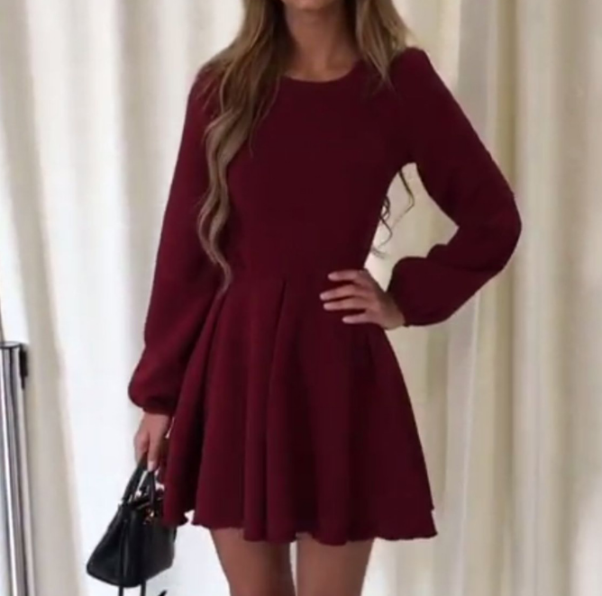 Women's Solid Color Fashion Sexy Round Neck Princess Dress