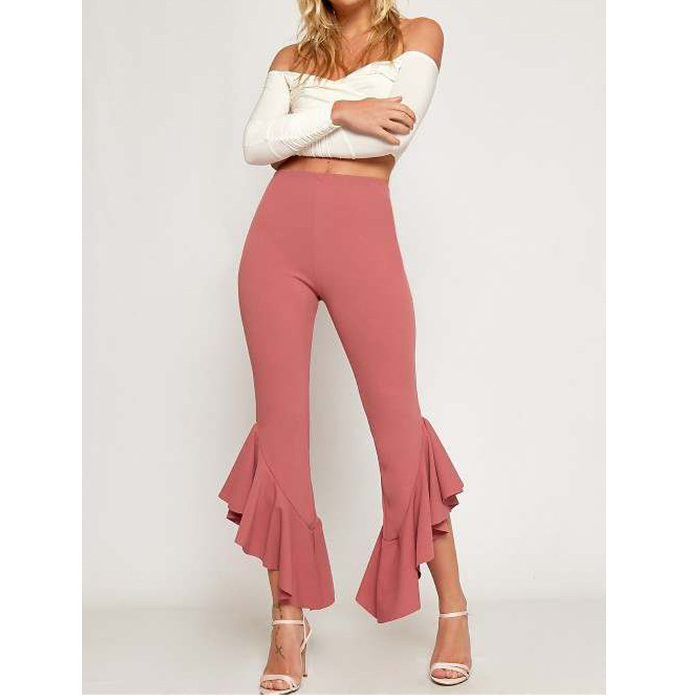 Women'S Slim Irregular Ruffled Trousers