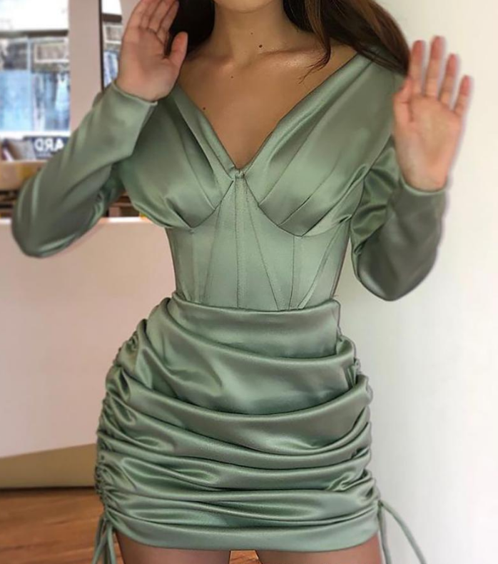 Women's Long Sleeve V-Neck Dress