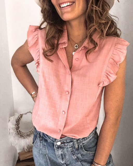 Solid Color Sleeveless Cardigan Shirt Top