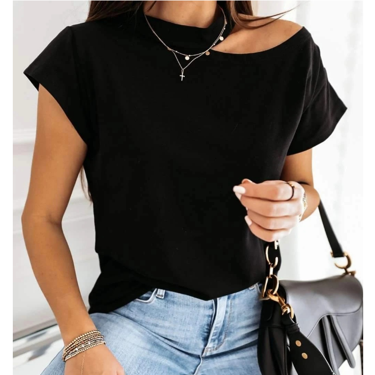 Solid Color V-Neck Short Sleeve T-Shirt Top