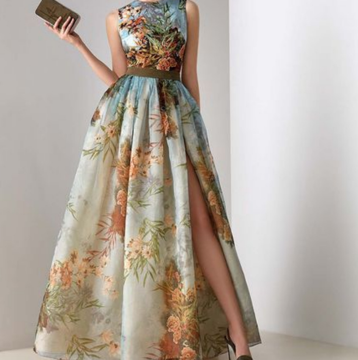 Temperament Printed High Waist Sleeveless Dress