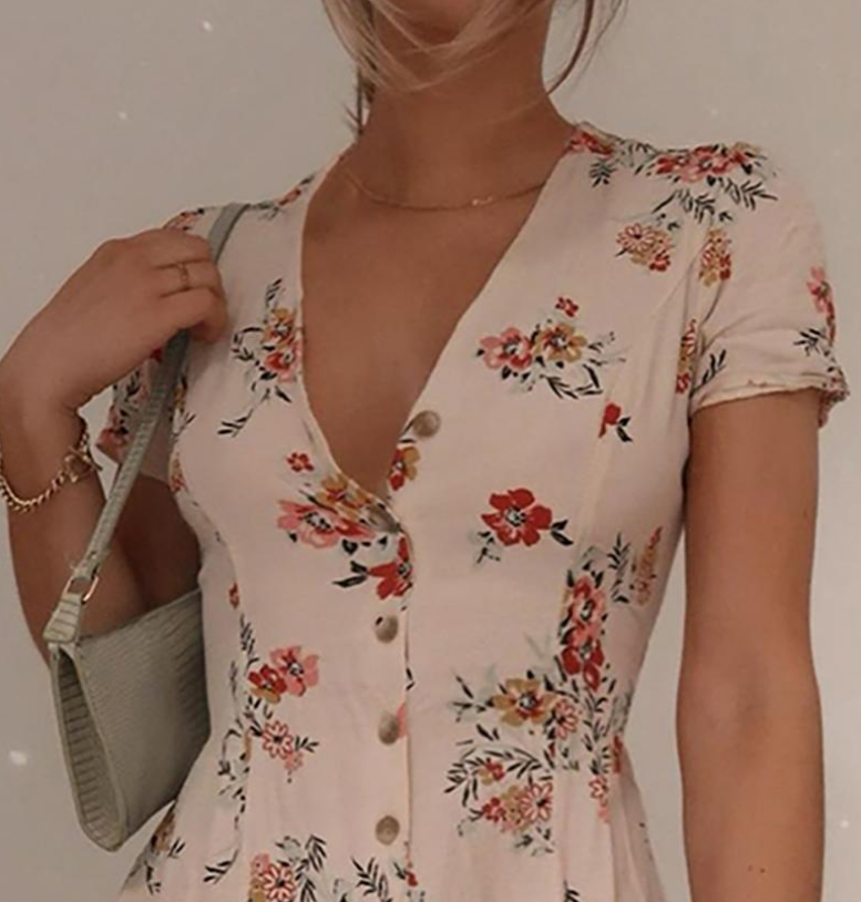 Sexy V-Neck Short Sleeve Print Dress