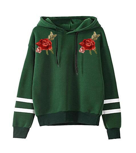 Loose Embroidery Long-Sleeved Hooded Sweater