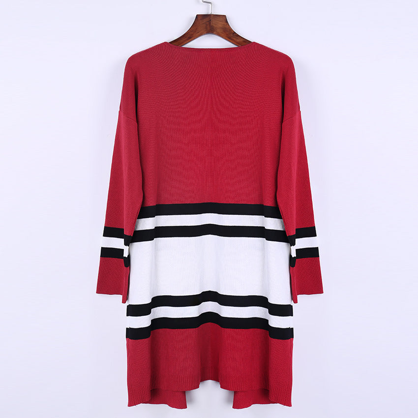 Fashion Striped Cardigan Knit Long Sleeve Jacket