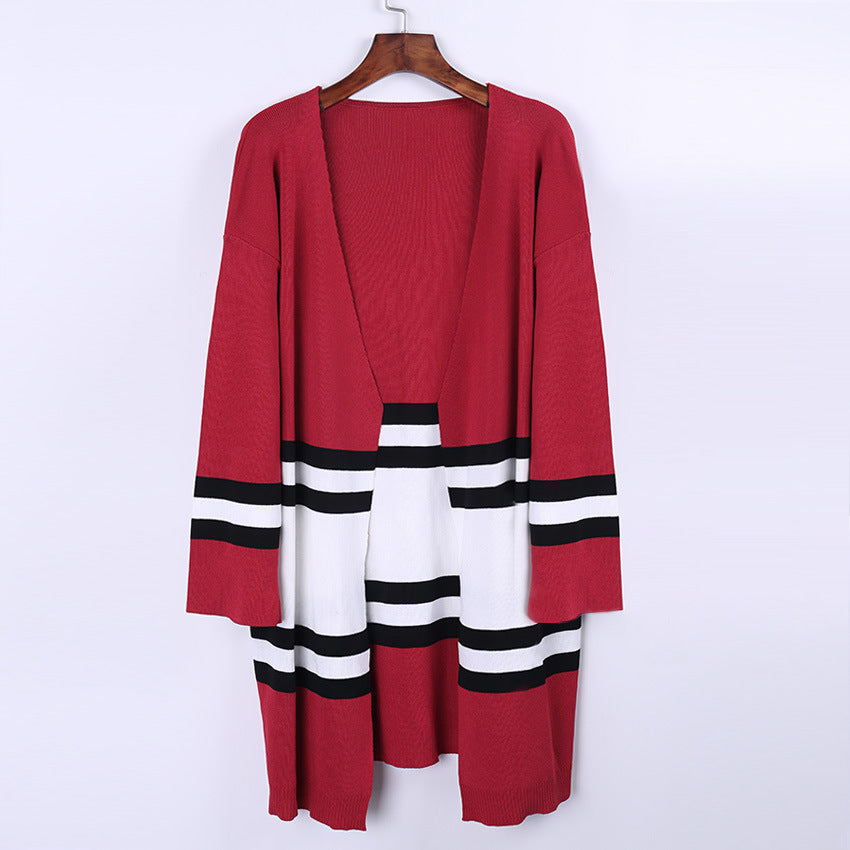 Fashion Striped Cardigan Knit Long Sleeve Jacket