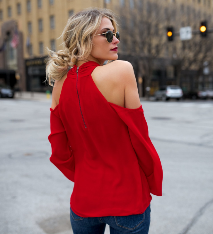 Women'S Solid Color Strapless Hanging Neck Long-Sleeved T-Shirt