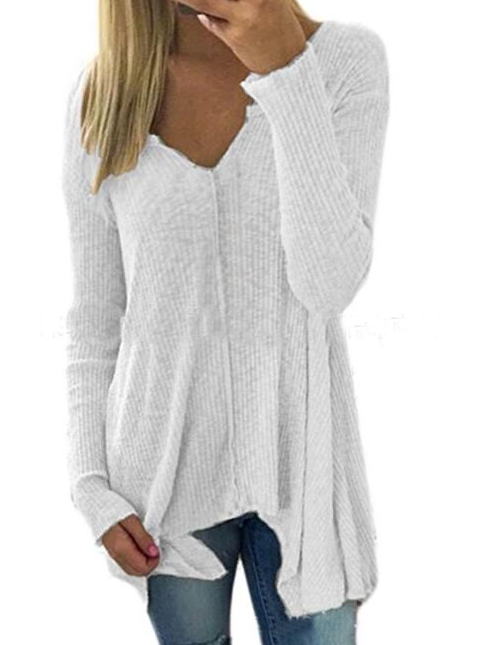 Solid Color Sexy V-Neck Long Sleeve Sweater