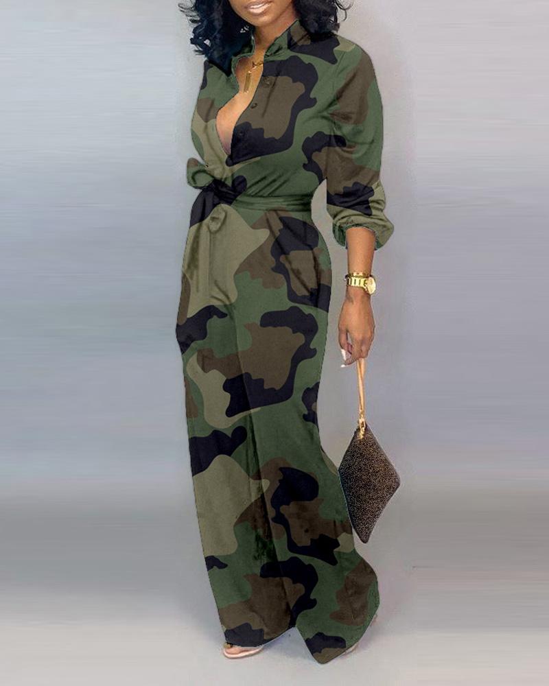 Fashion Casual Camouflage Graffiti High Waist Jumpsuit