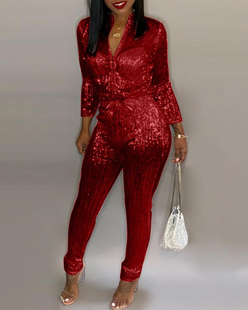 Solid Color Slim Women'S Long Sleeve Jumpsuit