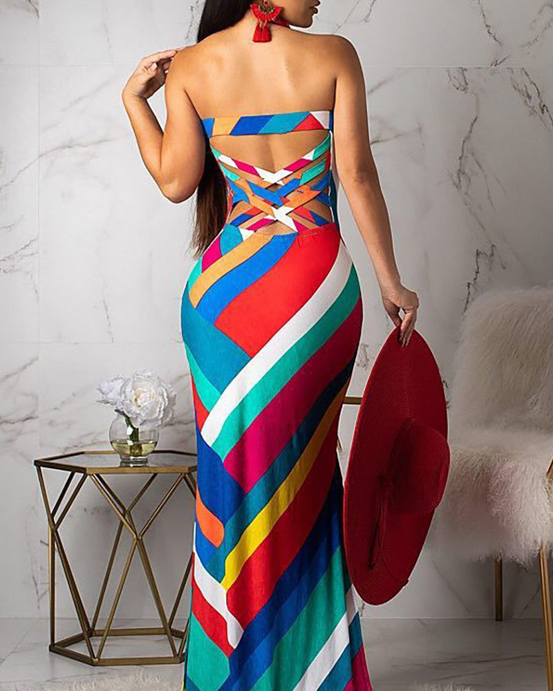 Sexy Printed Backless Sleeveless Dress